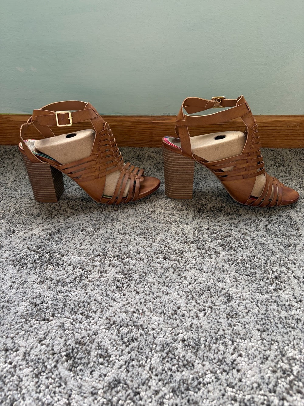 Madden Girl Brown Strappy Block Heel Sandals with Crisscross Back Ankle Strap